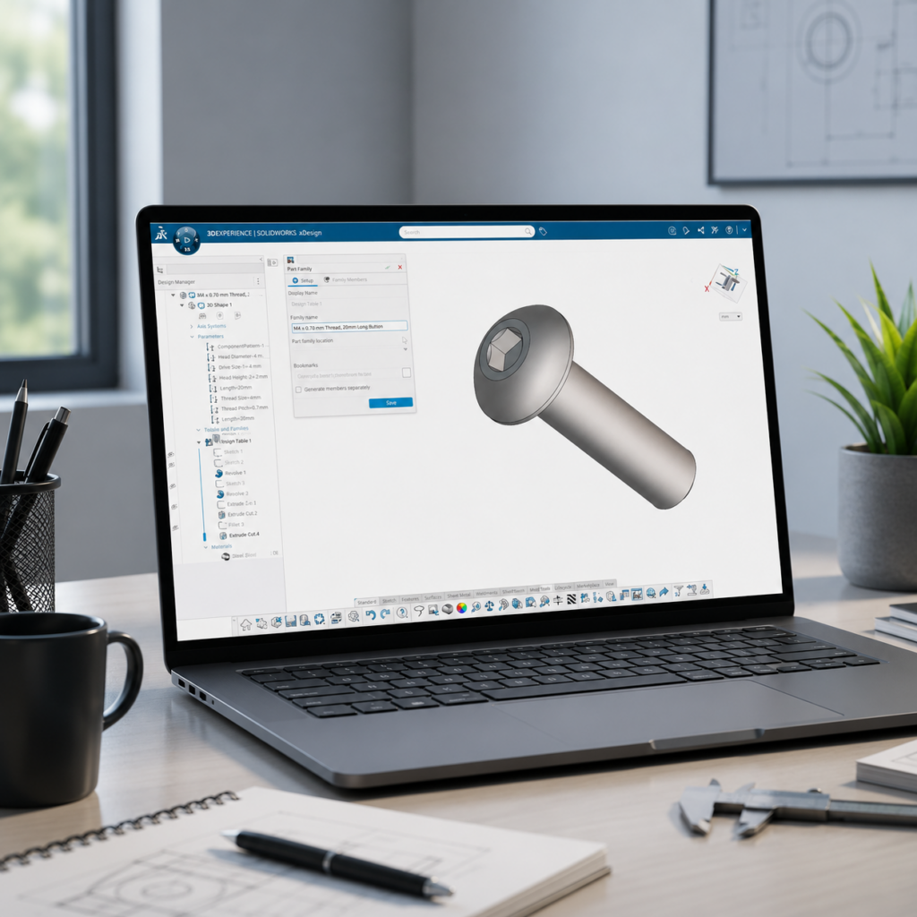 Що нового в SOLIDWORKS xDesign R2026x FD03: сімейства деталей за допомогою Design Tables